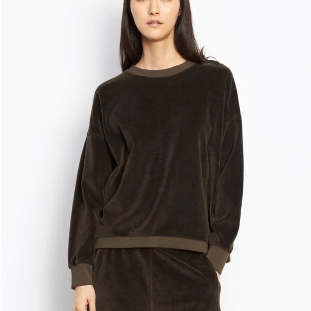 Vince Brown Velour Crewneck Pullover Sweatshirt sz S